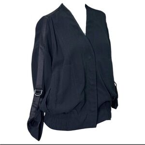 Helmut Lang black lightweight bomber elastic waist satin trim straps small